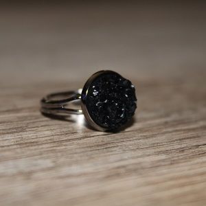 Black Druzy Adjustable Ring