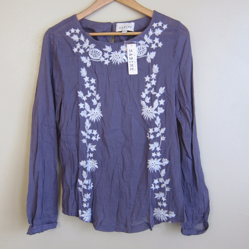 Embroidered Purple Long Sleeve Blouse