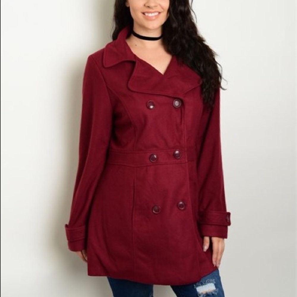 Classic Burgundy Red Pea Coat M, L, XL - Picture 2 of 4