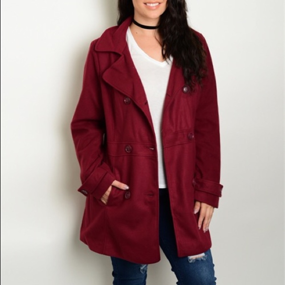 Classic Burgundy Red Pea Coat M, L, XL - Picture 3 of 4