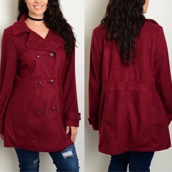 Jackets & Blazers - Classic Burgundy Red Pea Coat M, L, XL
