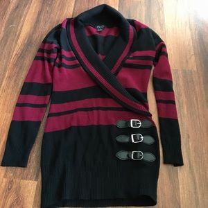 Black & Maroon Wrap Sweater with buckles
