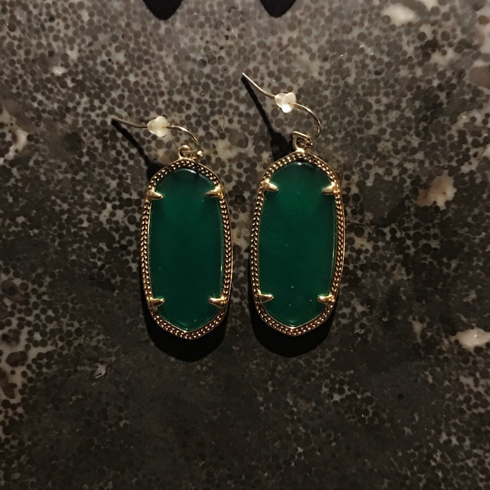 Oval Dark Green and Gold Kendra Scott Earrings