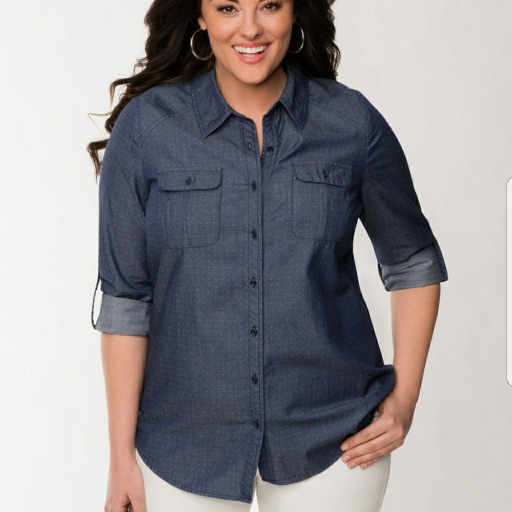 dotted denim shirt