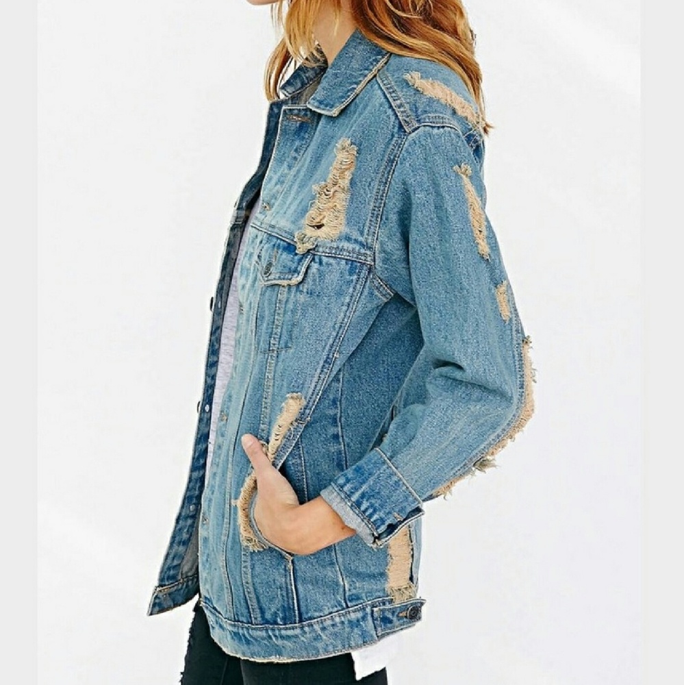 NWT Oversized Distressed Boyfriend Denim Jacket