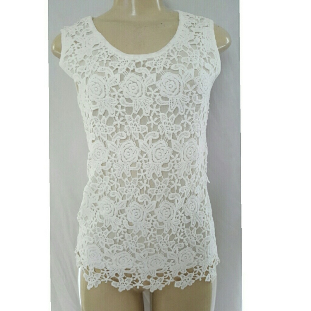 New white lace top mesh back