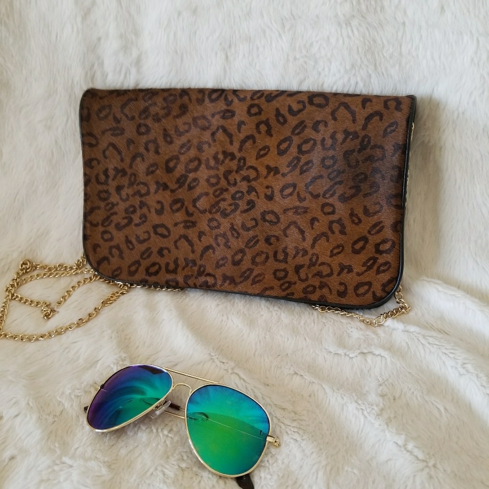 Ann Taylor Loft leopard cheetah clutch bag leather