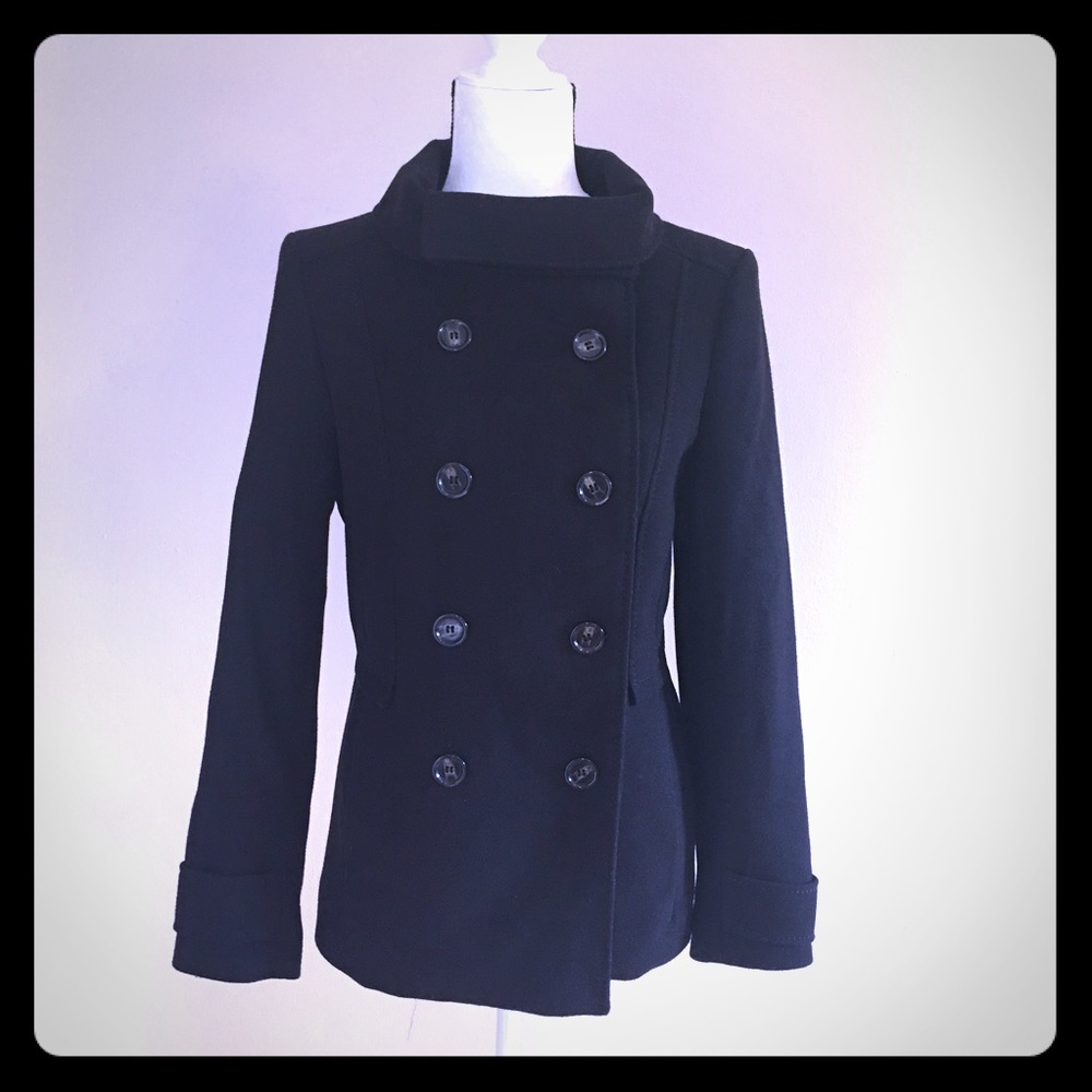 H&M Black High Neck Peacoat Size 8