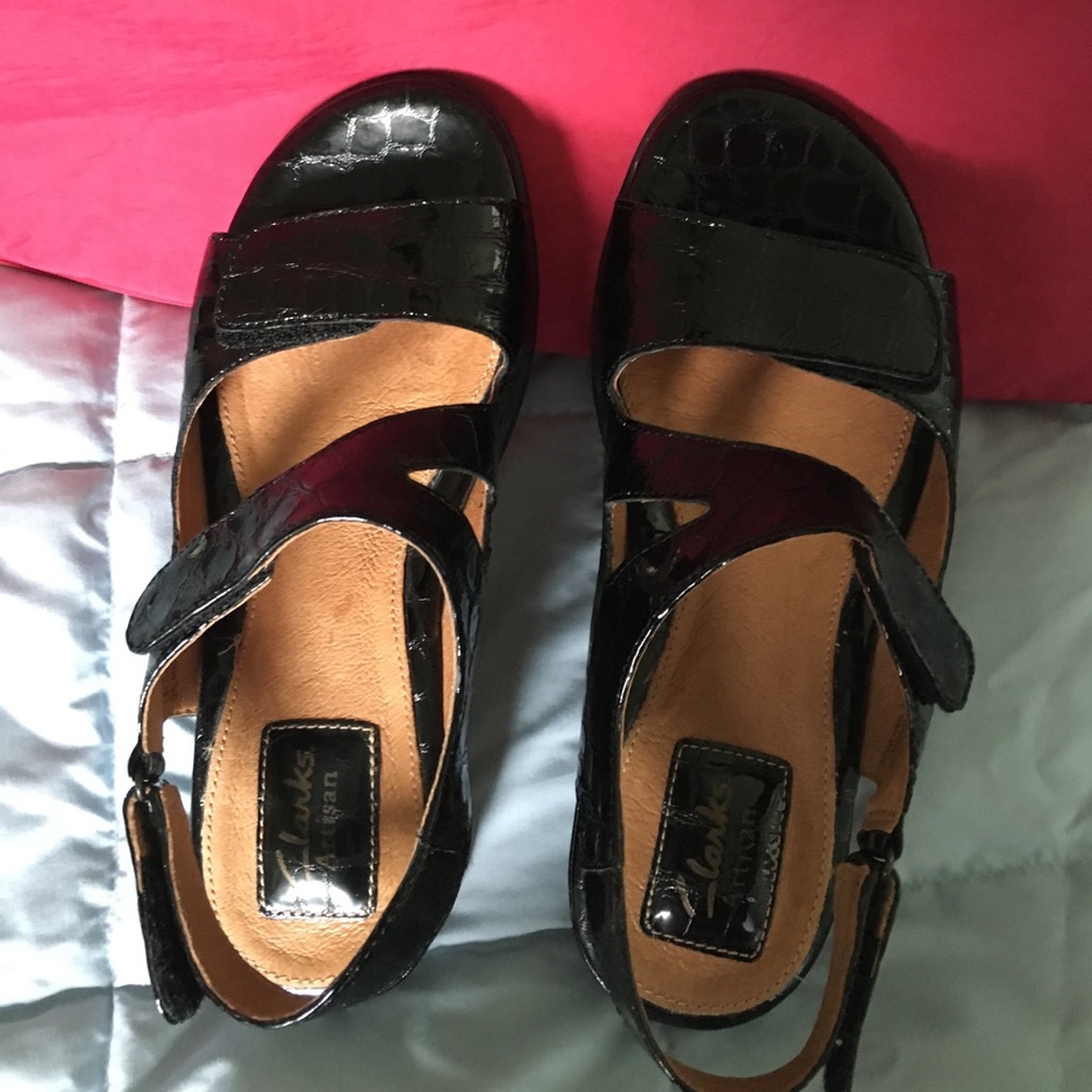 Clark Sandals black patent leather. Like new.