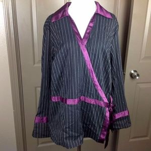 Lane Bryant Top 18/20 Wrap Tie Black/White/Plum