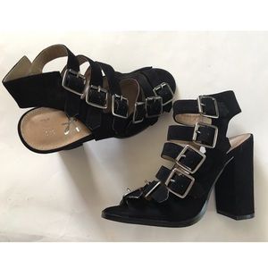 NWT Black suede buckled Heels