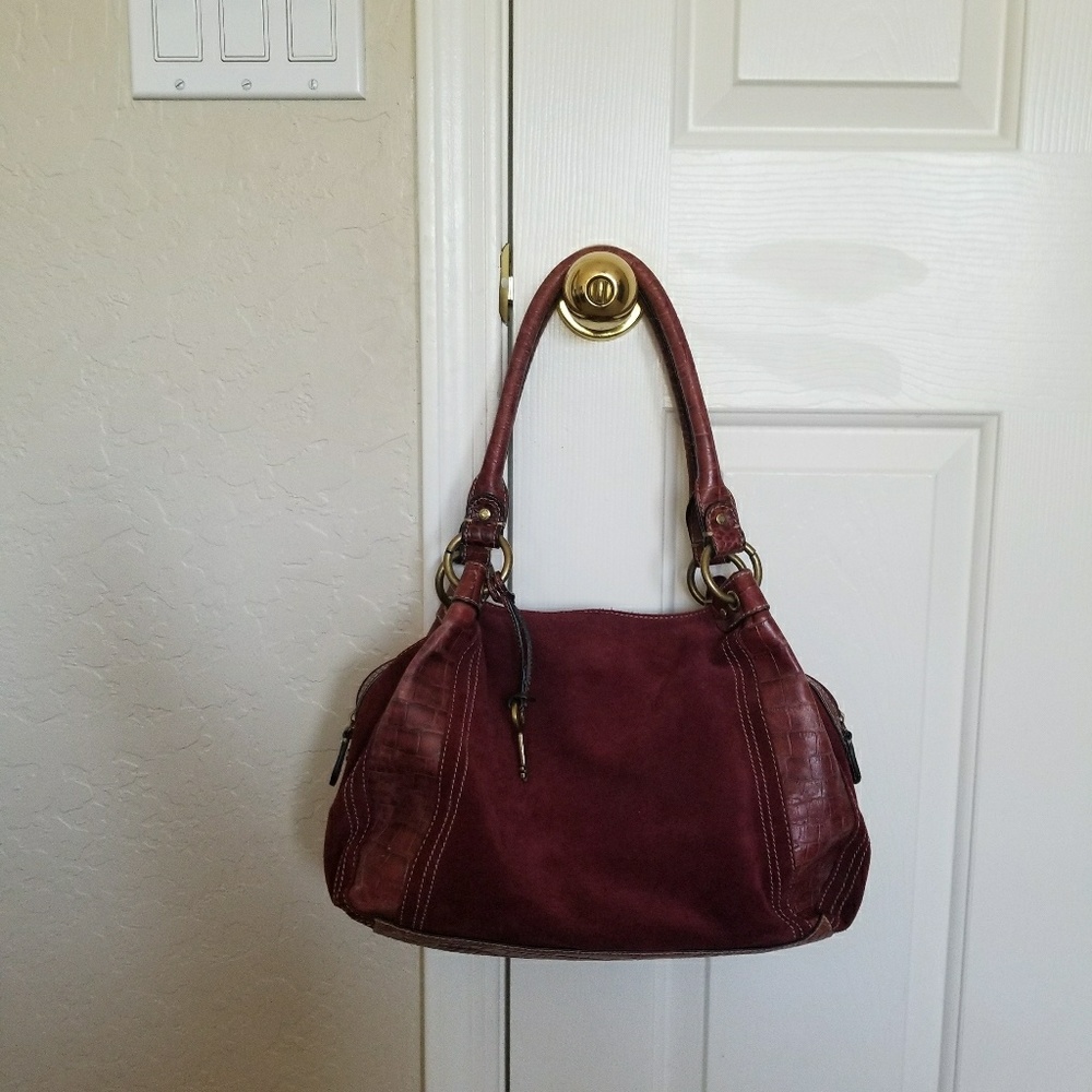 Fossil maroon burgundy wine bag suede