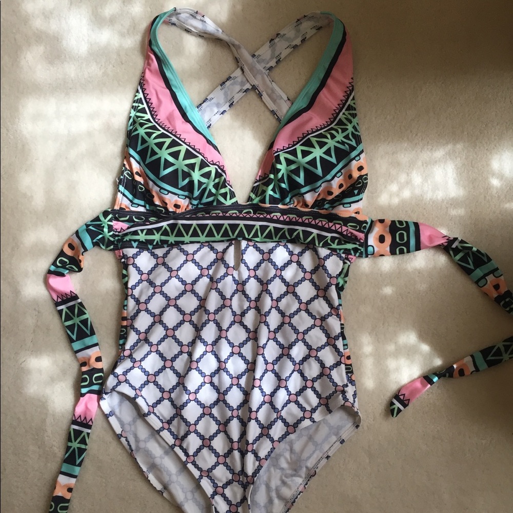 One piece open back bathing suit