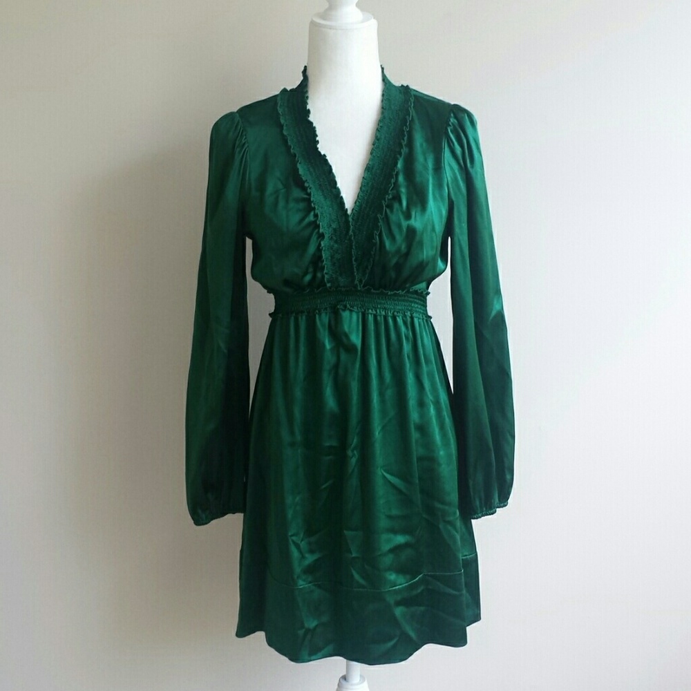 NWT BCBGMAXAZRIA Woven Silk Green Dress