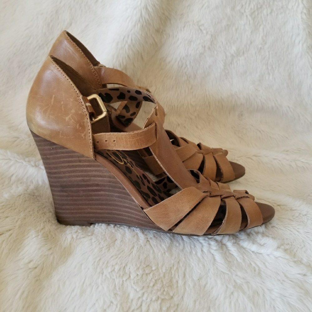 Jessica Simpson wedge leather heels sandals