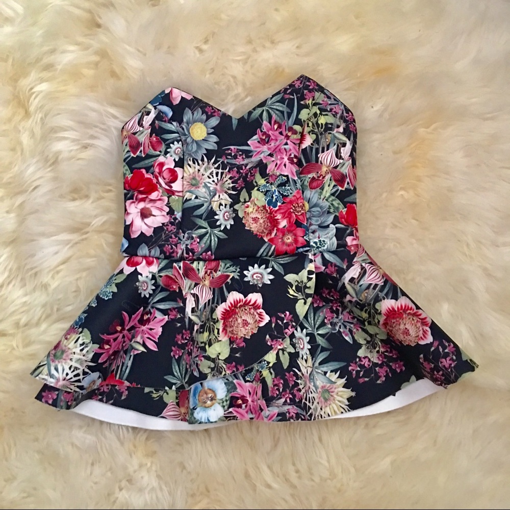 ASOS Peplum Strapless Floral Top