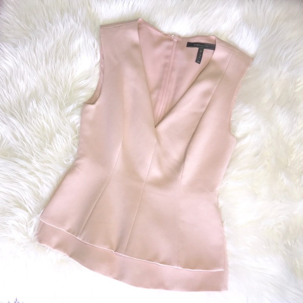 BCBG Bare Pink Jacquelynna Peplum Top