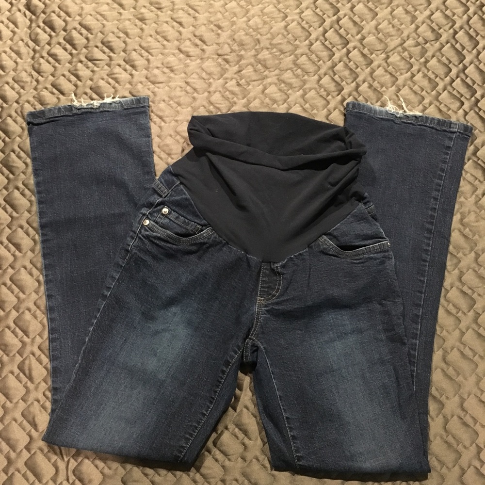 Dark blue straight leg maternity jeans, size M