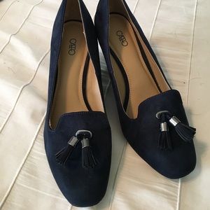 Faux Suede Tassled Navy Wedge