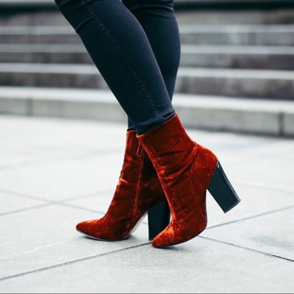 Zara Red Velvet Heeled Booties | Brand New wit Tag