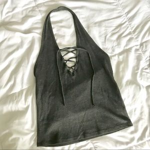 Pacsun Kendall & Kylie Grey Lace Up Halter Top