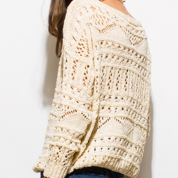 LAST ONE🍂Beige off shoulder crochet sweater - Picture 4 of 7