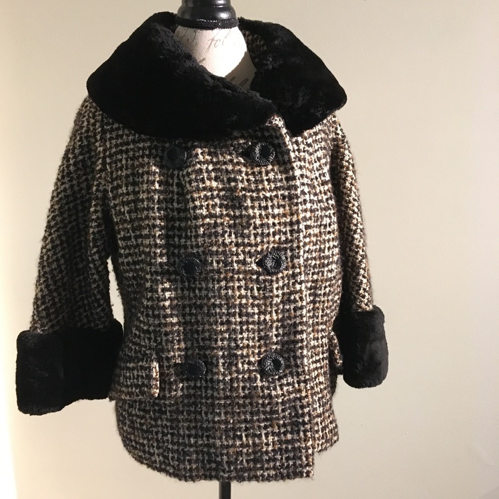 Vintage coat tweed with fur