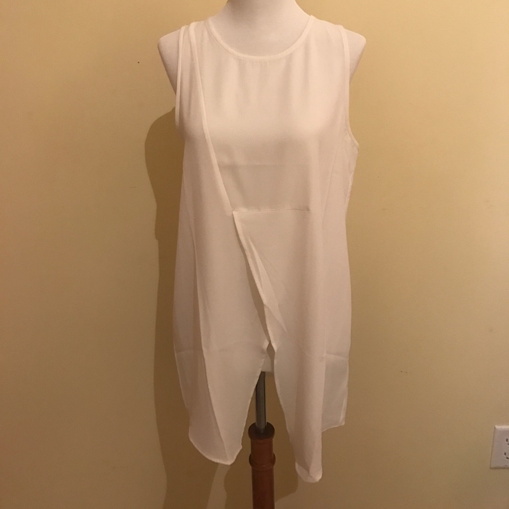 Astr Long Tie Waist White Sheer Tank