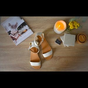 Nine West White Flat Ankle Strap Sandal