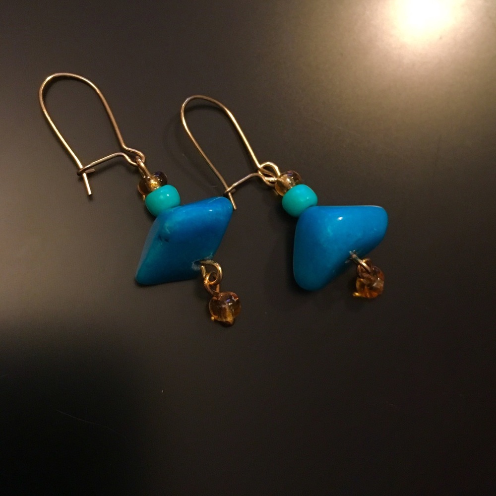 NEW BoHo Real Turquoise & Glass Bead Gold Earrings