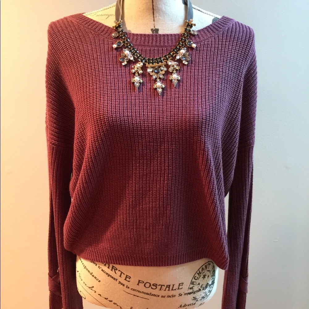 Plum Grommet Sleeve Knit Sweater