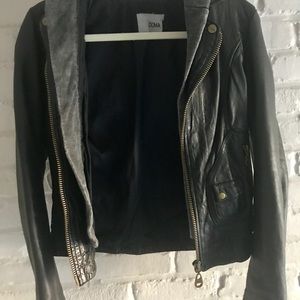 Doma leather hooded jacket (hood detachable)