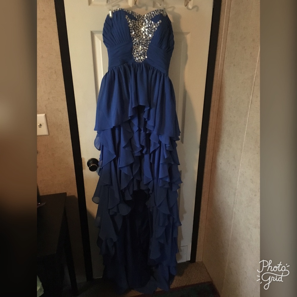 Blue Hi lo bling Embellished prom/wedding dress💙