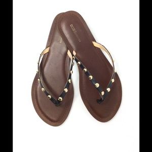 BCBGeneration Black Strap Thong w/ Gold Tone Studs