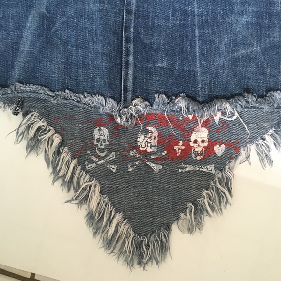 Buddhist Punk  Rare indie Denim Crossbone skirt - Picture 2 of 8