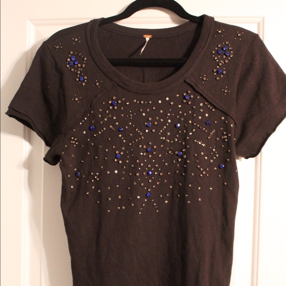 free people beaded, rhinestone shirt