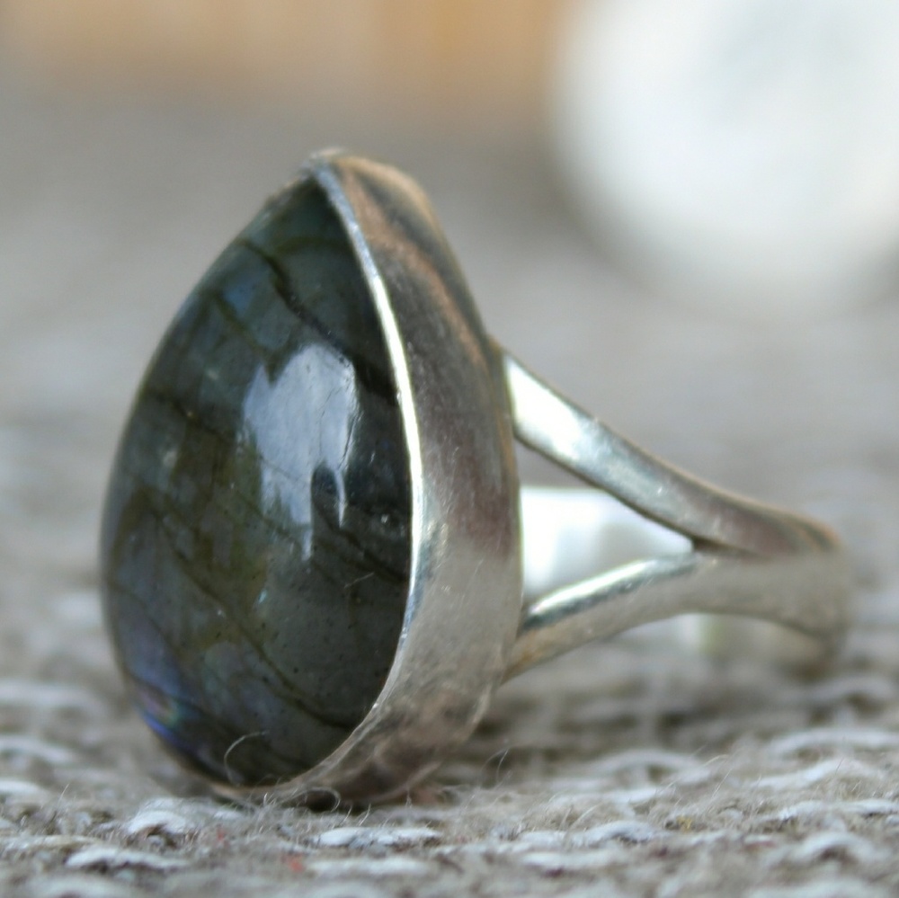 Hand Made Sterling Silver Ring Labrodorite Stone