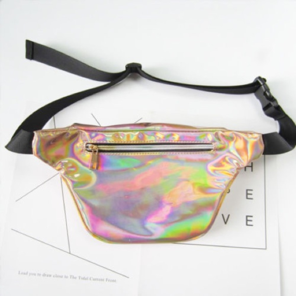 Fanny Pack Polyurethane Mini Bag w Rainbow Shine - Picture 2 of 6