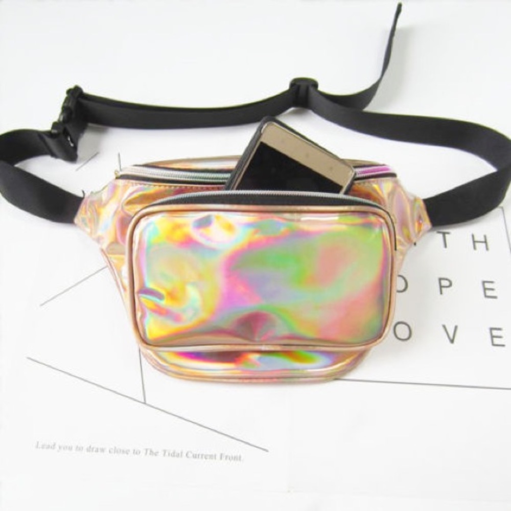 Fanny Pack Polyurethane Mini Bag w Rainbow Shine - Picture 3 of 6
