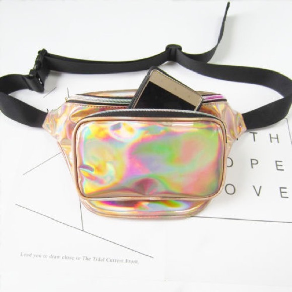 Fanny Pack Polyurethane Mini Bag w Rainbow Shine - Picture 3 of 6