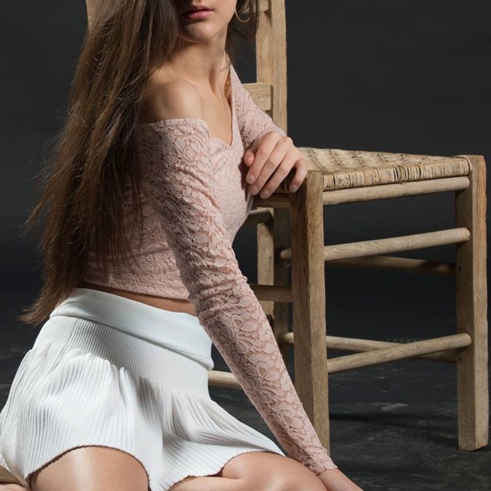 Pink lace off the shoulder crop top