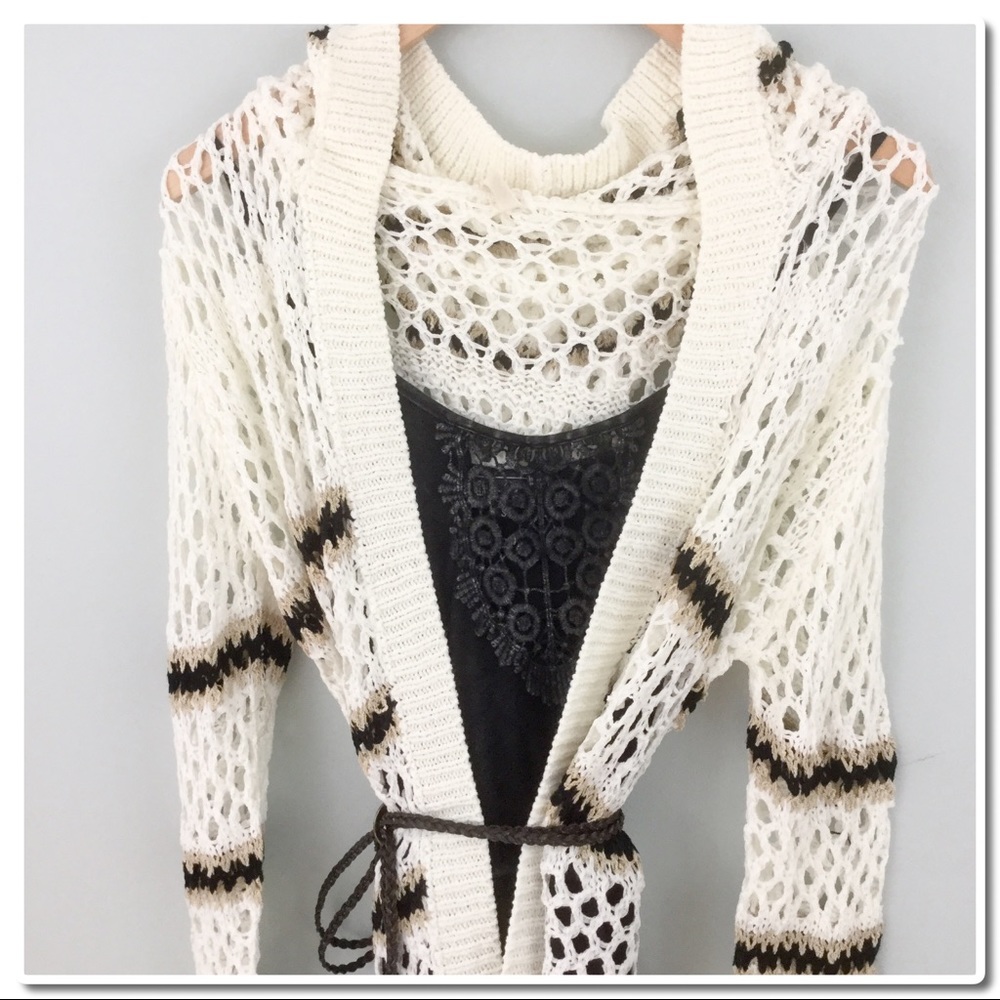 Woven knit stripe tunic cardigan with Fringe - Picture 4 of 4