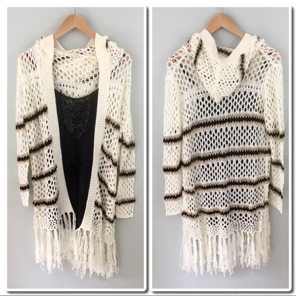 Woven knit stripe tunic cardigan with Fringe - Picture 3 of 4