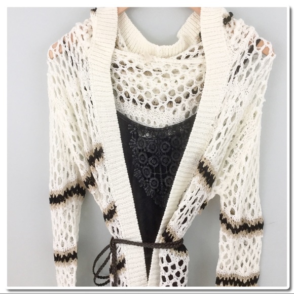 Woven knit stripe tunic cardigan with Fringe - Picture 4 of 4