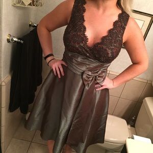 Green and brown beaded cocktail dress