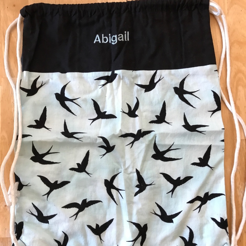 Set of 3 drawstring bags w/ "Abigail" embroidered