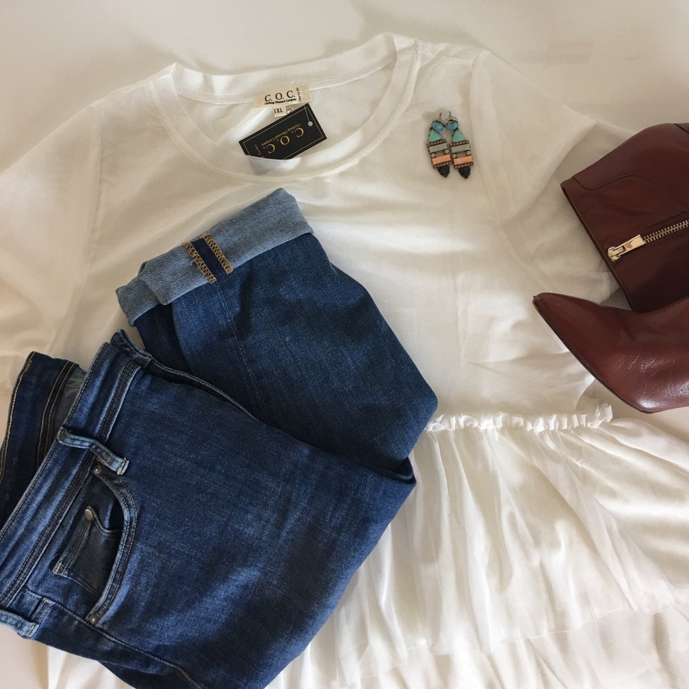 Mesh Layered Blouse -- Whipped Cream -- Plus Size - Picture 2 of 4