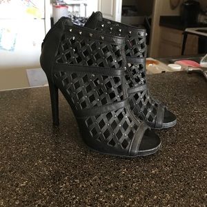 Black caged bootie heels