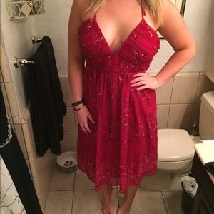 Red silk cocktail dress