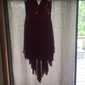 maron high low homecoming dress